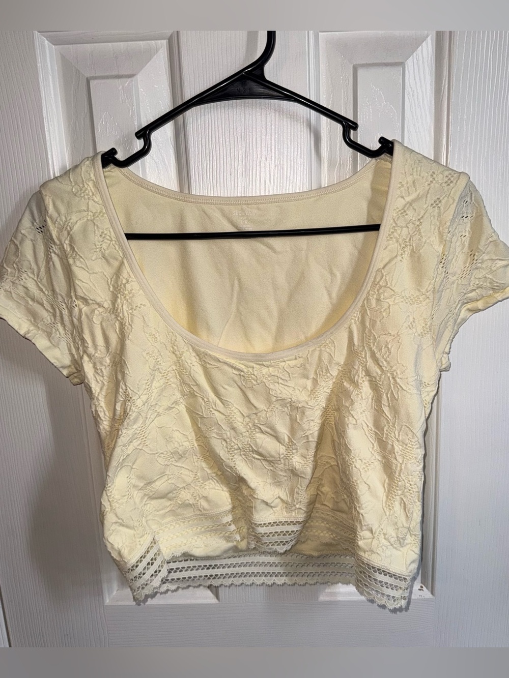 aerie Cream Lace Crop Top with Scalloped Hem